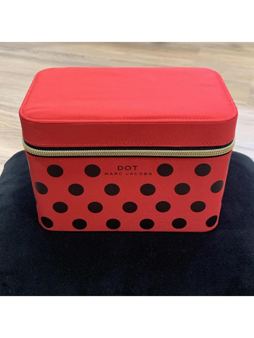 Marc Jacob’s Red Black Polka Dots Cosmetic Bag Makeup Pouch Hard Shell Case Rare
